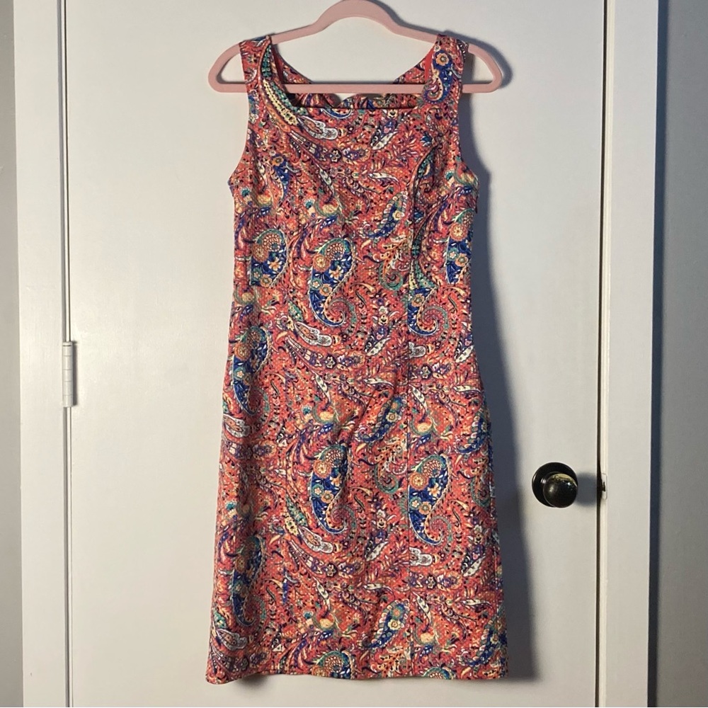 Talbots Multicolored Paisley Cotton Waffle Knit Midi Sheath Dress Size 2
